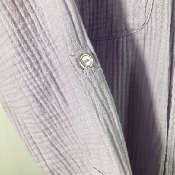 Womens Social Standard Gauze Long Sleeve Button Shirt Lilac L Cotton Pockets Rol - Picture 7 of 10